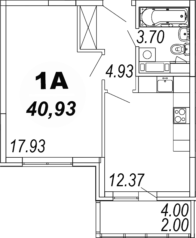 1-комн., 38.93 м², 2/4 этаж, ЖК «Шолохово»