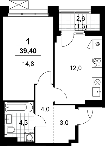 1-комн., 38.1 м², 14/19 этаж, ЖК «Прокшино»