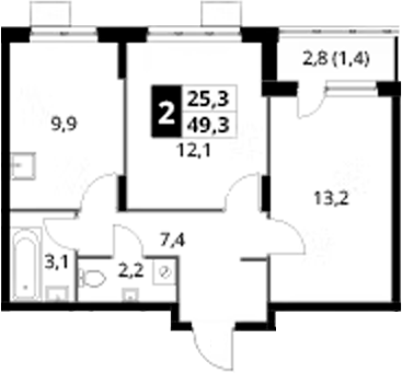 2-комн., 47.9 м², 24/24 этаж, ЖК «1-й Донской»