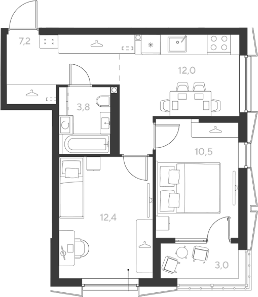2-комн., 45.9 м², 2/9 этаж, ЖК «Ридз»