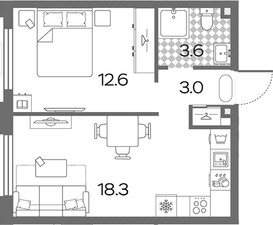 2-комн., 37.5 м², 24/24 этаж, ЖК «Лучи»