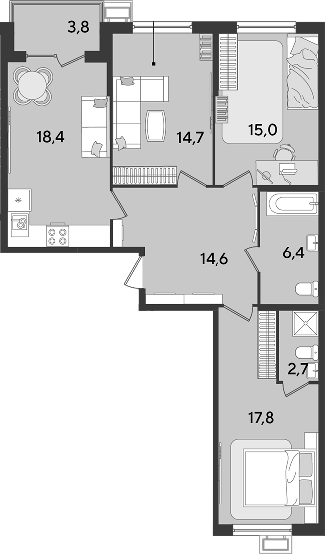 4-комн. квартира, 89.6 м² в ЖК Парк Победы — фото 2