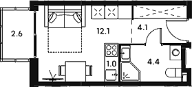 Студия, 21.6 м², 22/23 этаж, ЖК «Аквилон Сигнал»