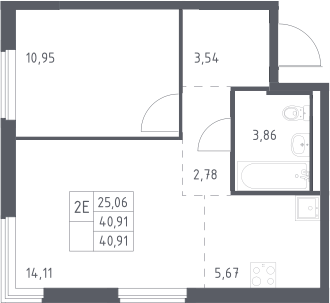 2-комн., 40.91 м², 16/17 этаж, ЖК «Мытищи Парк»