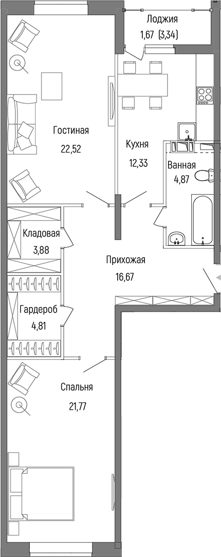 2-комн., 86.85 м², 4/9 этаж, ЖК «Рига Хиллс»