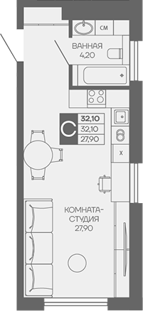 Студия квартира, 32.1 м² в ЖК Иначе в Молодежном — фото 2
