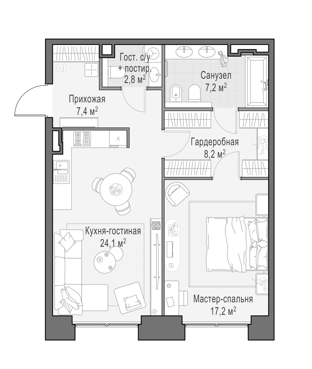 2-комн., 67.5 м², 4/10 этаж, ЖК «Квартал Life Time»