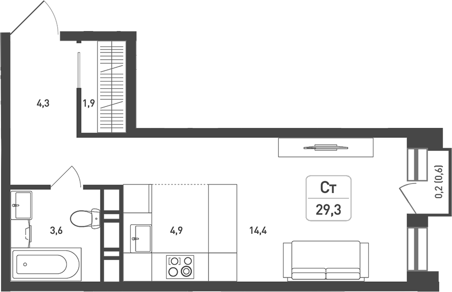 Студия, 30.2 м², 3/8 этаж, ЖК «Новая Щербинка»