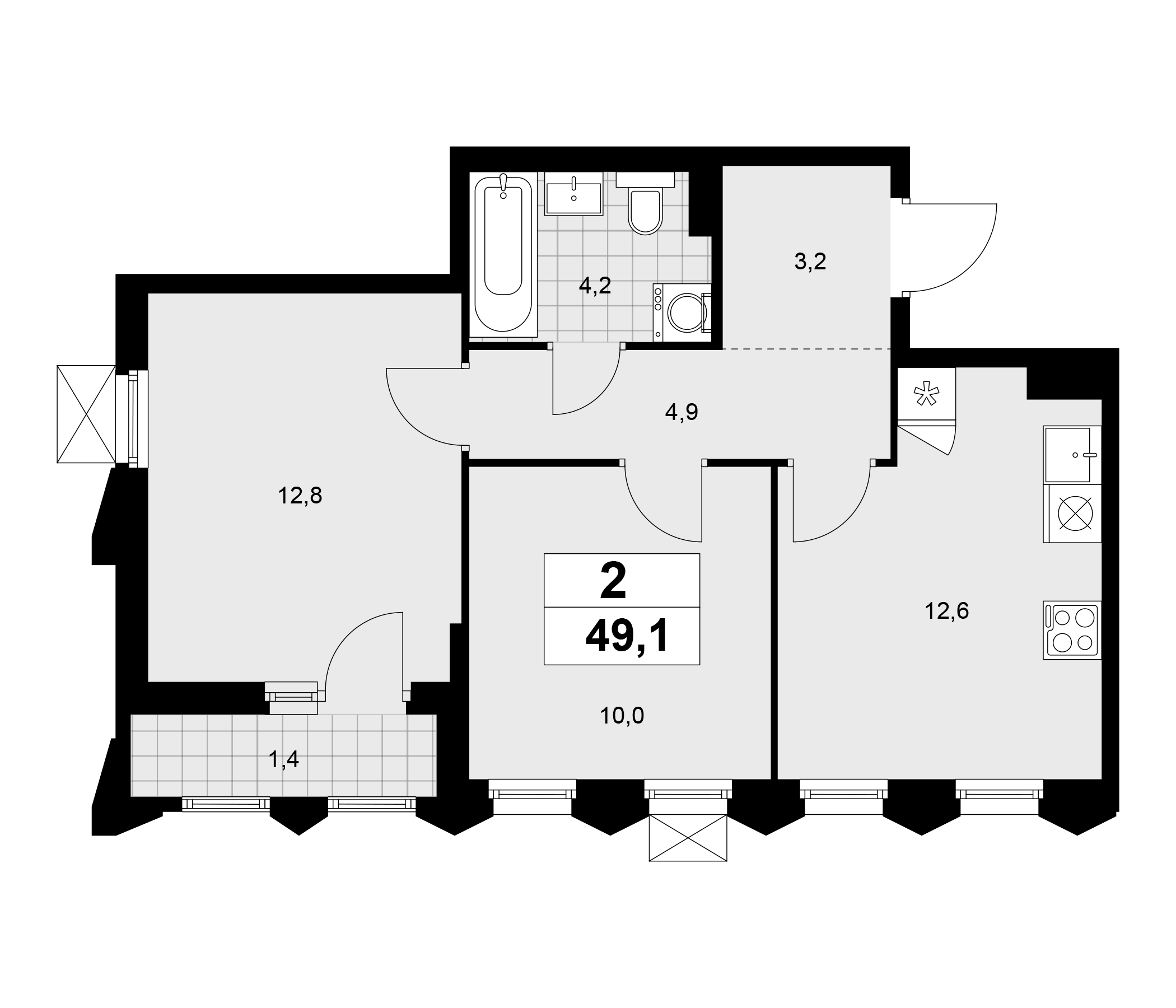 2-комн., 47.7 м², 10/11 этаж, ЖК «Деснаречье»