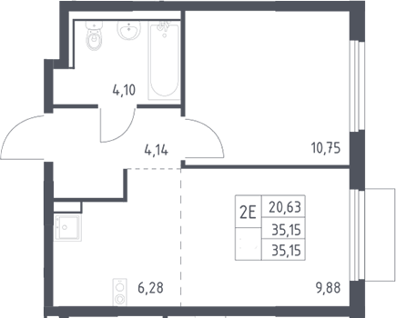 2-комн., 35.15 м², 17/17 этаж, ЖК «Пригород Лесное»