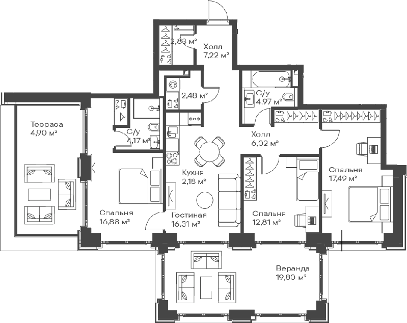 4+ комнаты, 93.36 м², 6/15 этаж, ЖК «Сити Бэй»