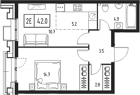 2-комн., 41.8 м², 6/9 этаж, ЖК «Сколково ВАН»
