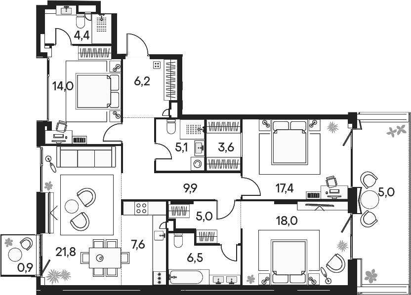 4+ комнаты, 119.5 м², 2/9 этаж, ЖК «Клубный город на реке Примавера»