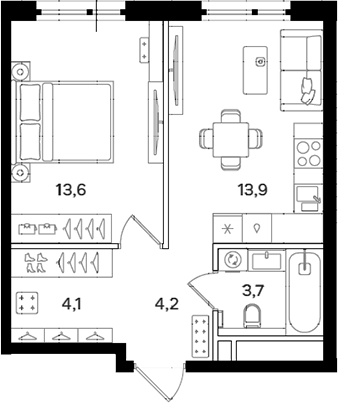 1-комн., 39.5 м², 7/12 этаж, ЖК «Мангазея на Речном»