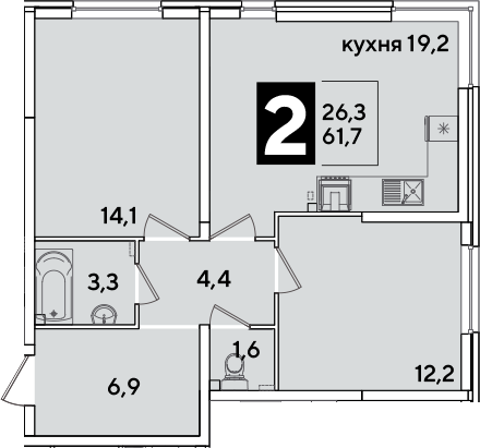 3-комн. квартира, 61.7 м² в ЖК Самолет — фото 2