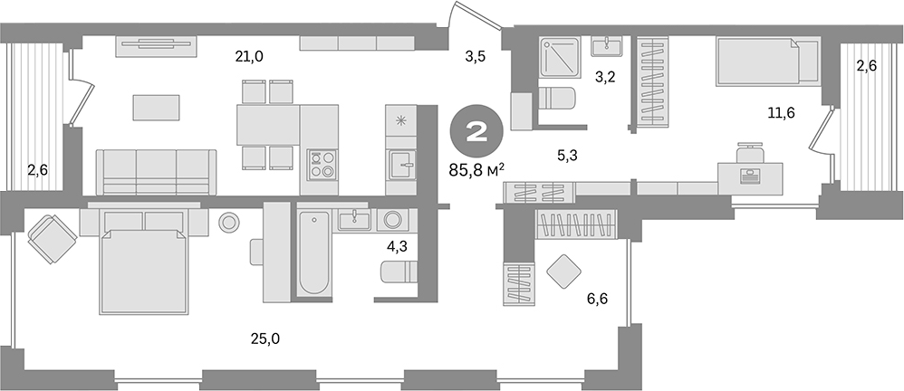 2-комн., 80.6 м², 11/17 этаж, ЖК «Первый квартал. Вторая очередь»