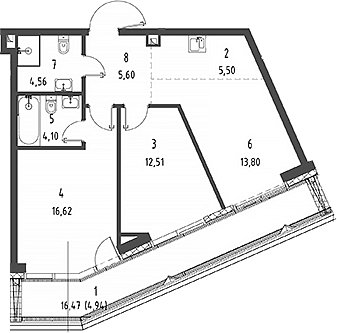 3-комн., 63.4 м², 3/57 этаж, ЖК «Джойс»