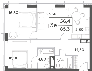 3-комн., 85.3 м², 18/52 этаж, ЖК «Will Towers»