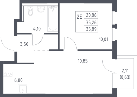 2-комн., 35.26 м², 10/17 этаж, ЖК «Пригород Лесное»
