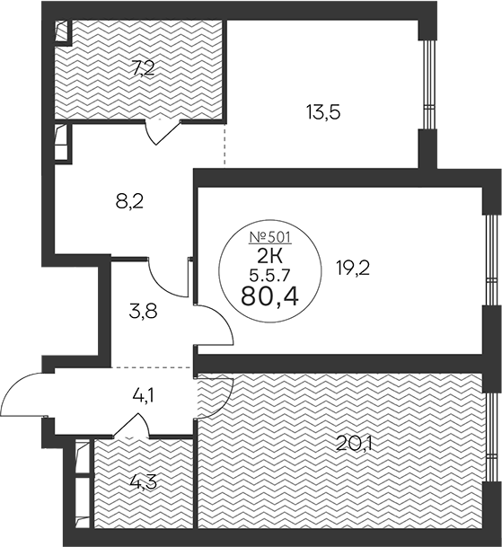 2-комн., 80.4 м², 5/18 этаж, ЖК «Клубный квартал КРЫЛАТСКАЯ 33»