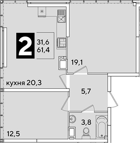 3-комн. квартира, 61.4 м² в ЖК Самолет — фото 2