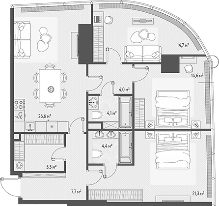 4+ комнаты, 102.9 м², 37/90 этаж, ЖК «ОНЕ»