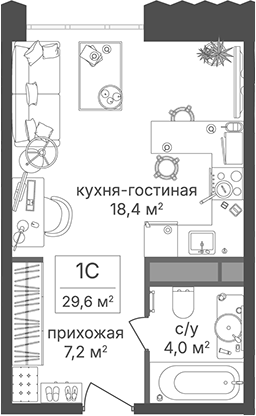 Студия, 29.6 м², 5/30 этаж, ЖК «Гостиничный комплекс Варшавские ворота»