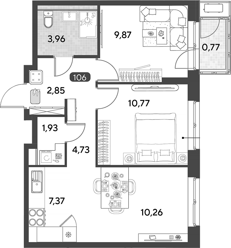 3-комн., 51.74 м², 15/25 этаж, ЖК «Космопарк»