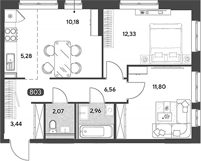 3-комн., 54.62 м², 18/25 этаж, ЖК «Космопарк»