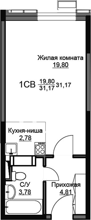 Студия, 31.5 м², 1/17 этаж, ЖК «Соболевка»