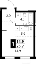 Студия, 25.7 м², 9/16 этаж, ЖК «1-й Ясеневский»