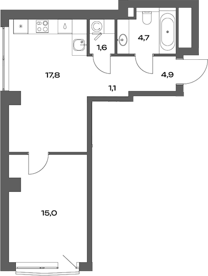 2-комн., 45.1 м², 3/30 этаж, ЖК «Акценты»