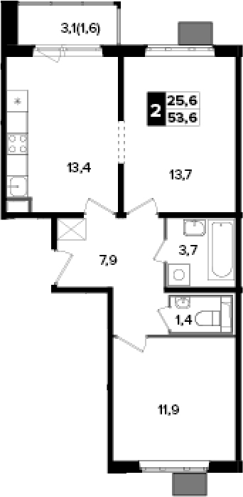 2-комн., 52 м², 22/24 этаж, ЖК «Южная Битца»