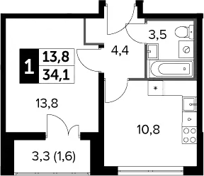 1-комн., 32.5 м², 17/23 этаж, ЖК «Южная Битца»