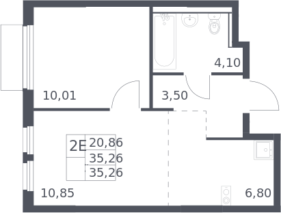 2-комн., 35.26 м², 15/17 этаж, ЖК «Пригород Лесное»