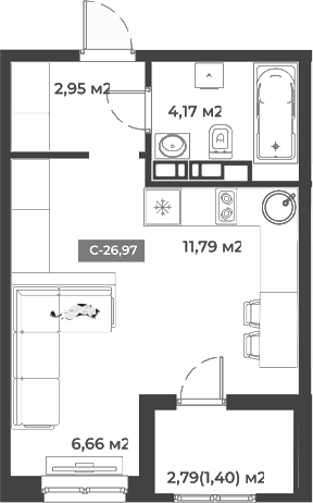 Студия, 25.57 м², 1/5 этаж, ЖК «Соловей»