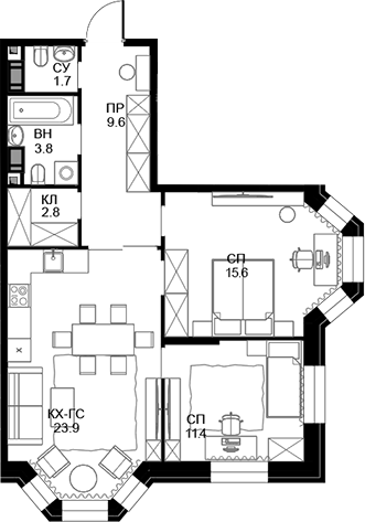 2-комн., 68.7 м², 5/19 этаж, ЖК «Театральный квартал»