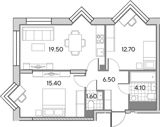 3-комн., 59.8 м², 28/30 этаж, ЖК «Вейв»