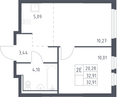 2-комн., 32.91 м², 14/17 этаж, ЖК «Пригород Лесное»