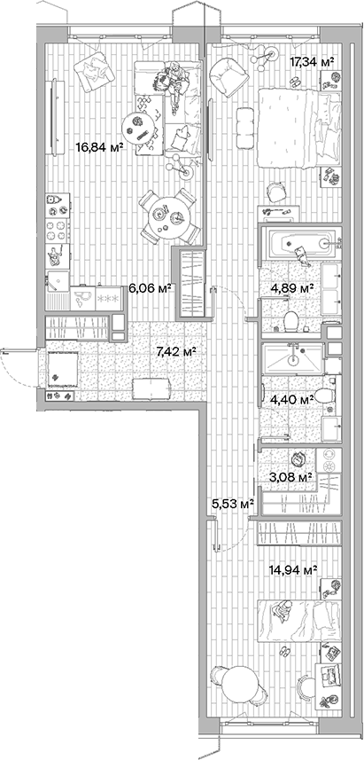 3-комн., 80.5 м², 9/12 этаж, ЖК «МЫС»