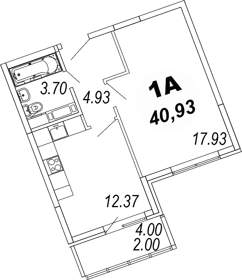 1-комн., 38.93 м², 2/4 этаж, ЖК «Шолохово»
