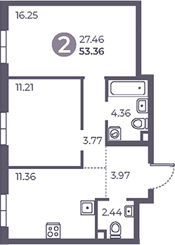 2-комн., 53.36 м², 2/20 этаж, ЖК «Нижегородская от Гранель»