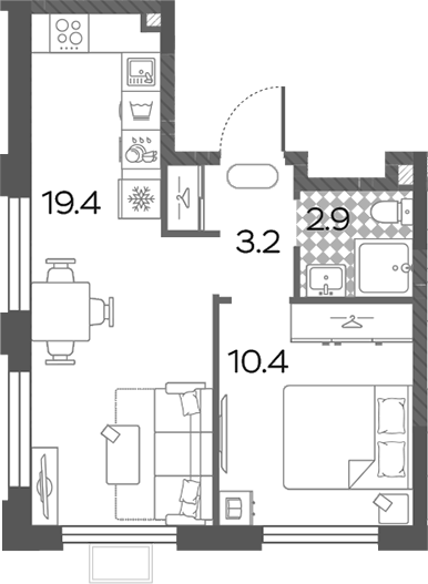 2-комн., 35.9 м², 24/24 этаж, ЖК «Лучи»