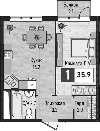 1-комн. Живописный