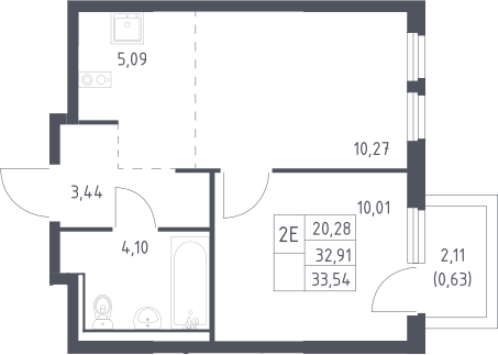 2-комн., 32.91 м², 9/17 этаж, ЖК «Пригород Лесное»