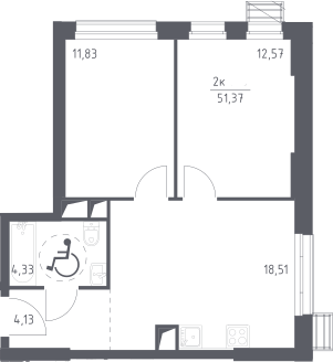 3-комн., 51.37 м², 2/31 этаж, ЖК «Скай Спутник»