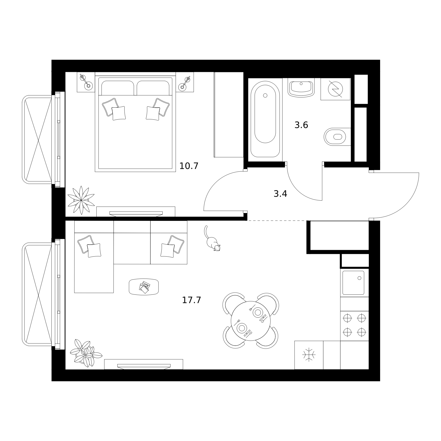 1-комн., 35.4 м², 23/26 этаж, ЖК «2-й Иртышский»