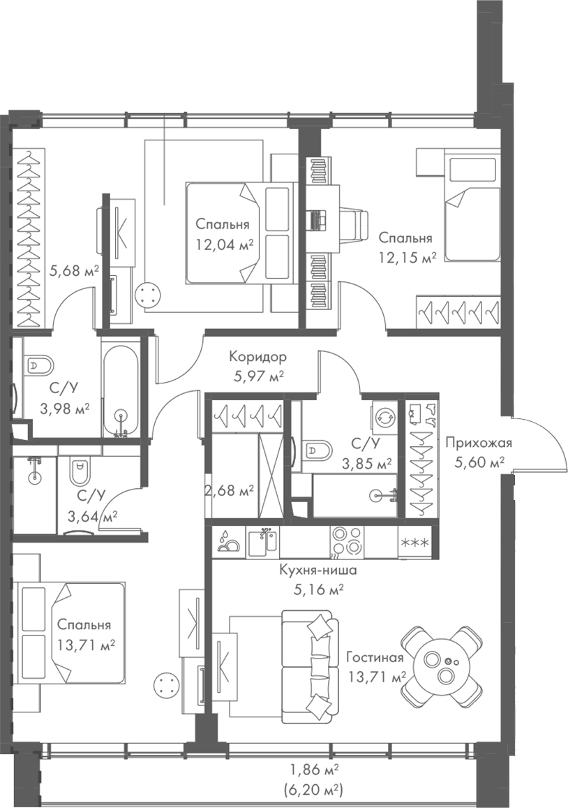 4+ комнаты, 87.6 м², 11/23 этаж, ЖК «МИРА»