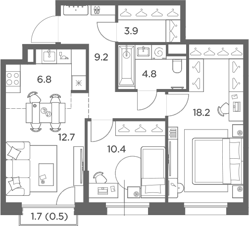 3-комн., 66 м², 6/6 этаж, ЖК «Станиславский»