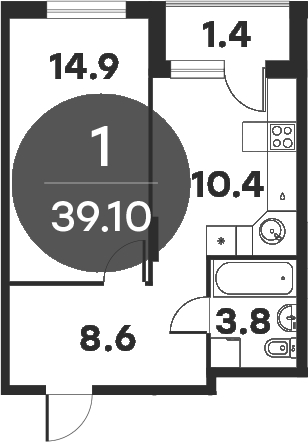 1-комн., 36.3 м², 3/6 этаж, ЖК «Равновесие»